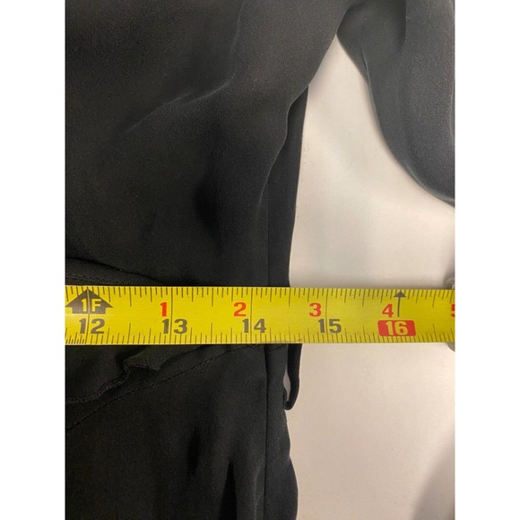 Isabella Bird Womens Sz 8 Silk Faux Wrap Ruffled V Neck Aline Dress LBD Black D9 - Picture 7 of 7